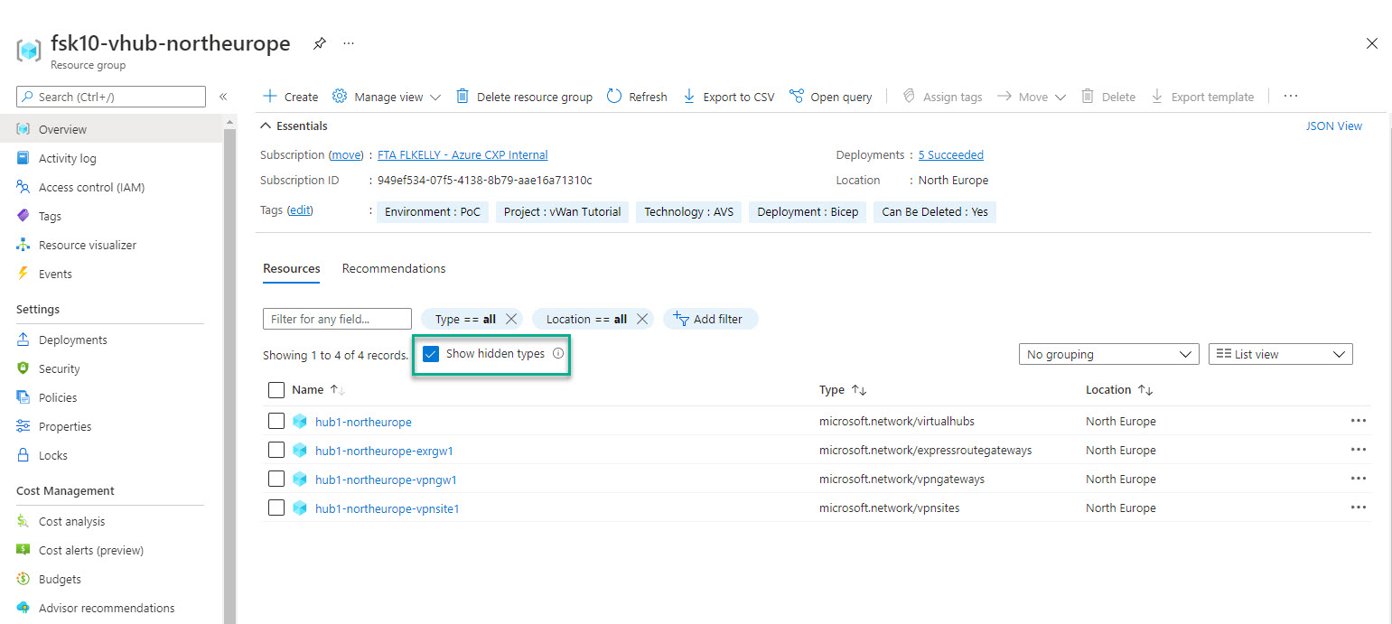 deployment screenshot showing hidden items checked